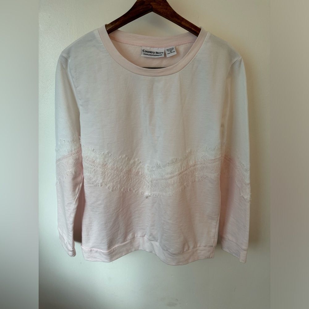Country Store Women’s Crew Neck Sweatshirt Light Pink & White Lace Detail Cotton - Picture 5 of 9
